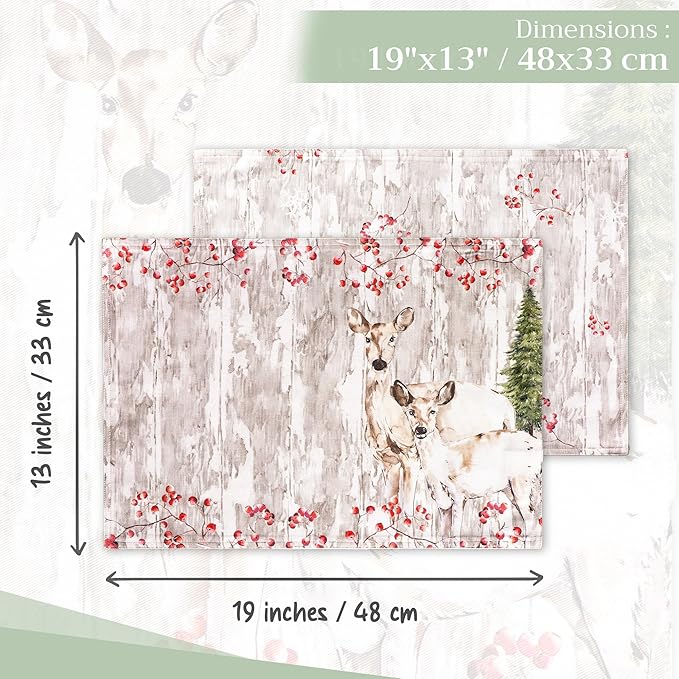 Maison d' Hermine Placemats Set of 4 100% Cotton Washable Cloth Place Mats, Reusable Table Mats for Kitchen Dining Decoration, Party, Wedding, Restaurant (Mountain Life, 13" x 19")