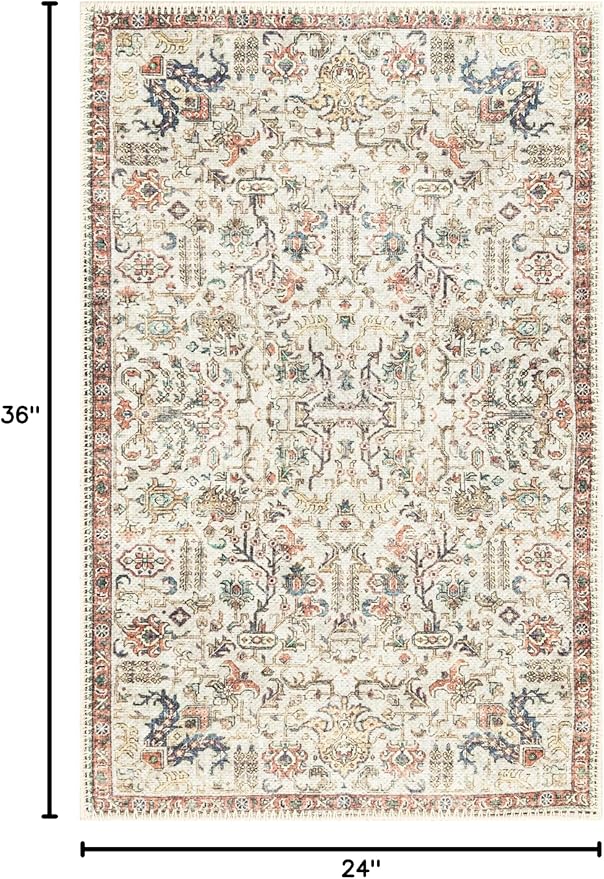 Keen Home Design 2x3 Rug - Machine Washable Entry Rug with Non-Slip Backing, Ideal for Enteryway, Kitchen, Bathroom, Laundry Room - Vintage, Easy Clean, Durable, Low Pile Rug - (2' x 3')