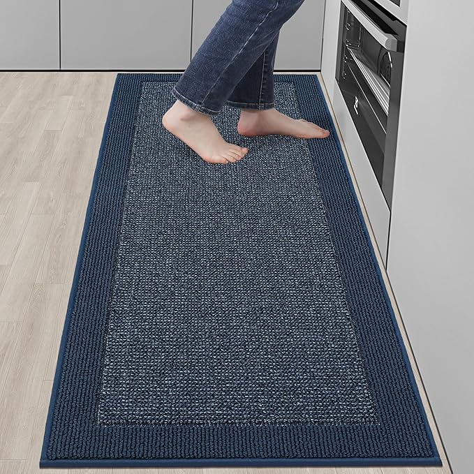 BEQHAUSE Kitchen Runner Rugs 24"x60", Kitchen Rugs Non-Slip Kitchen Mats for Floor, Absorbent and Stain Resistant Kitchen Mats, Machine Washable Rugs for Kitchen, Hallway, Laundry & Sink, Blue