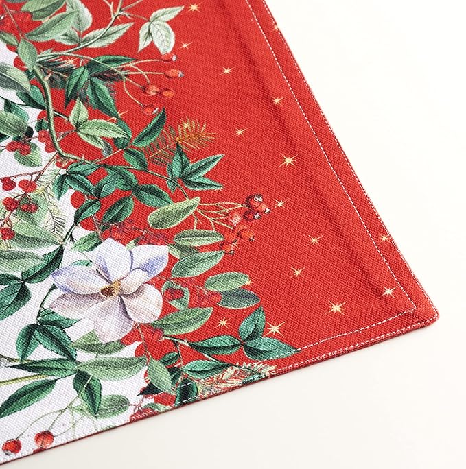 Maison d' Hermine Placemats Set of 4 100% Cotton Washable Cloth Place Mats, Reusable Table Mats for Kitchen Dining Decoration, Party, Wedding, Restaurant (Noel, 13" x 19")