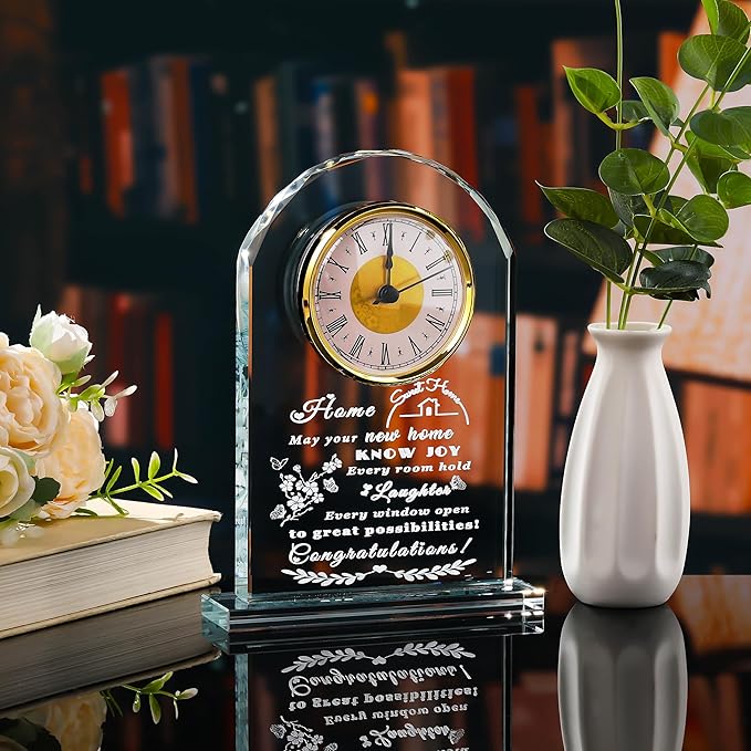 Qianwei House Warming Gifts New Home - Crystal Clock New Home Gifts for Home Decor with Led - Best Unique Housewarming Decor Gift Ideas for New House Homeowner Men Friend Family