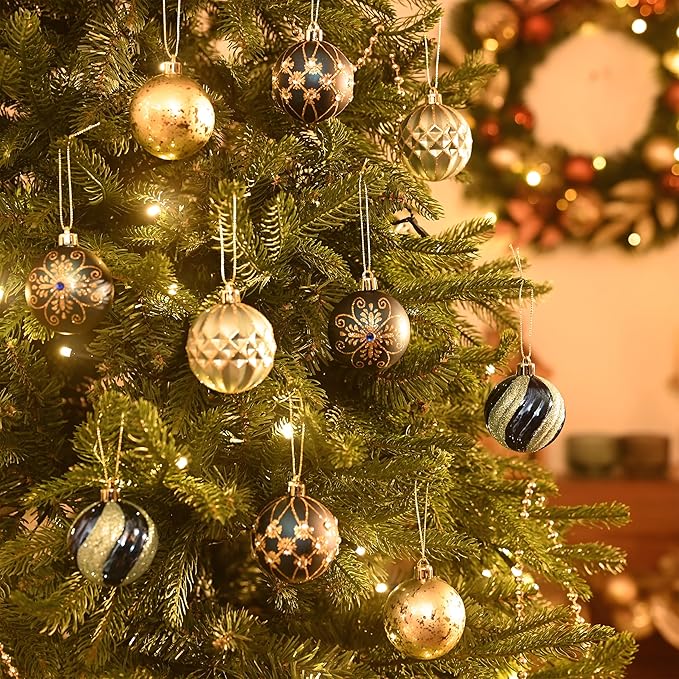 Valery Madelyn Christmas Ornaments Set, 30ct 2.36 Inches Blue and Gold Shatterproof Christmas Tree Decorations Ball Ornaments Bulk, Luxury Hanging Ornaments for Xmas Holiday Party Decor