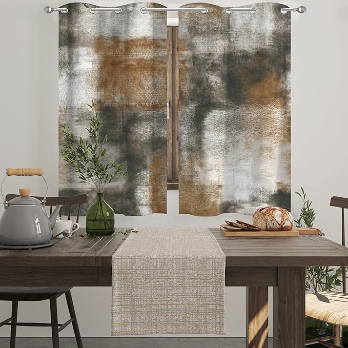 Asuexpect Abstract Curtains 2 Panels Abstract Rust Curtain Room Darkening Grommet Window Treatments Modern Decorative for Bedroom Living Room, 26x36 Inches, Tan