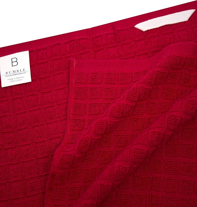 Premium Kitchen Towels (20”x 28”, 6 Pack) – Large Cotton Kitchen Hand Towels – Flat & Terry Towel – Highly Absorbent Tea Towels Set with Hanging Loop (Red Check)