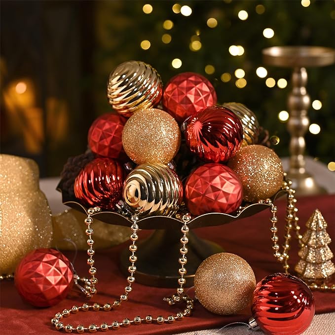 Valery Madelyn Christmas Ornaments Tree Decorations Set for Fall Halloween, 24ct Red Gold Shatterproof Ball Ornaments, 2.36" Hanging Ornament Bulk for Xmas Holiday Party Decor