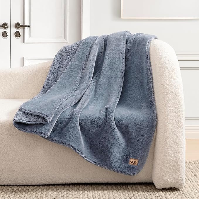 UGG Whitecap Plush Throw Blanket Fleece Lightweight Soft Cozy Throw for Couch or Bed Luxury Home Decor for Living Room Washable Hypoallergenic Blankets for Dorm Decor, 50-inch x 70-inch, Denim Blue