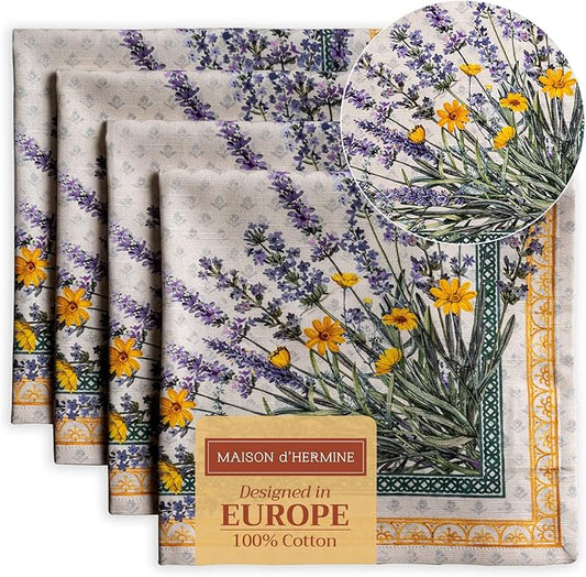 Maison d' Hermine Cloth Napkins Set of 4 100% Cotton Everyday Reusable Square Napkins Cloth Washable, Dinner, Party, Wedding, Restaurant, Spring/Summer (Fanny Lavender, 20" x 20")