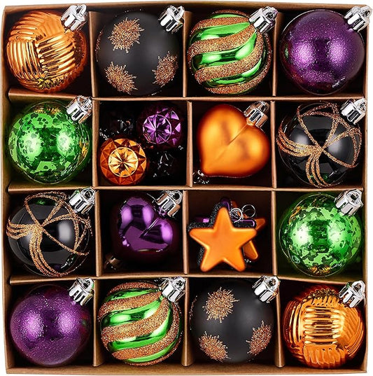 Valery Madelyn 28Pcs Halloween Heart Shaped Ornaments Gift Pack, Halloween Craft Painted Tree Heart Decorations, Orange Purple Green Christmas Baubles Hanging Indoor Holiday Party Decor