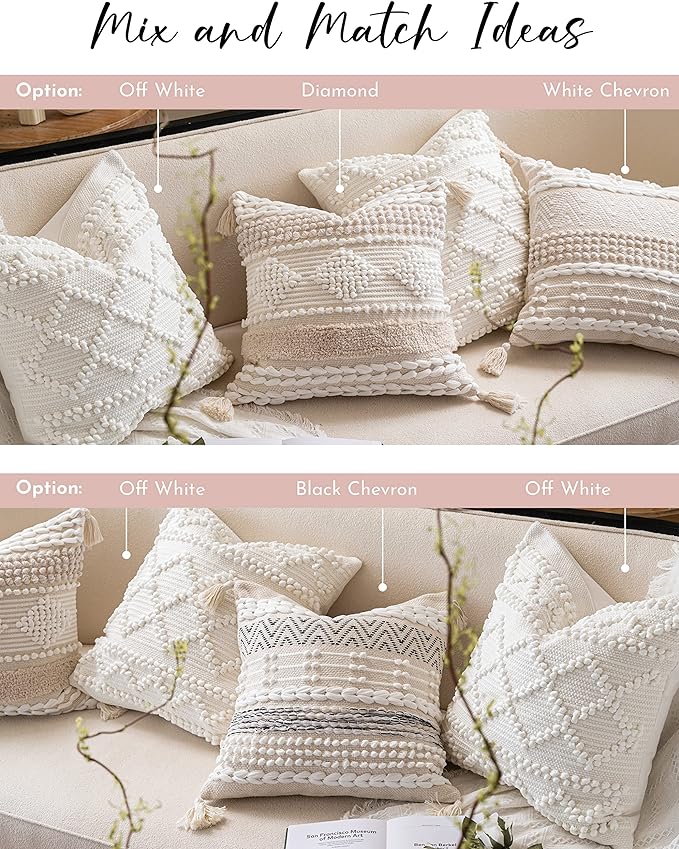 Pure White Decorative Throw Pillow Cover 20X20, Boho Accent Pillow for Couch, Square Modern Farmhouse Pillowcase for Living Room Couch Sofa Cushion Home Décor (Pack of 1)