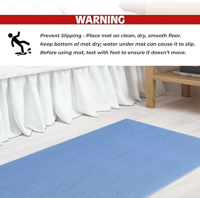 Cotton Paradise 100% Cotton Non Slip Bath Mats for Bathroom, 17x24 inch Soft Absorbent Quick Dry Machine Washable Floor Bath Mat, Sky Blue