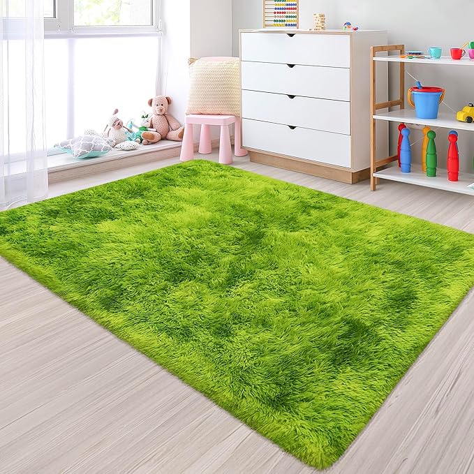 Small Tie-Dyed Area Rug for Bedroom 3x5 Mini Green Fluffy Rug Mat Bedside Throw Rug for Kids Room Boys Teens Nursery Baby Dorm Living Room Home Decor Aesthetic Carpets