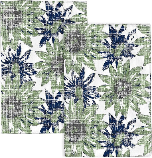 Sage Green Kitchen Towels 16x24 Inch Navy Blue Vintage Floral Decor Dish Towels Boho Flower Spring Summer Seasonal Decoration Hand Towels Absorbent Dish Cloths for Home Kitchen Dining Set of 2