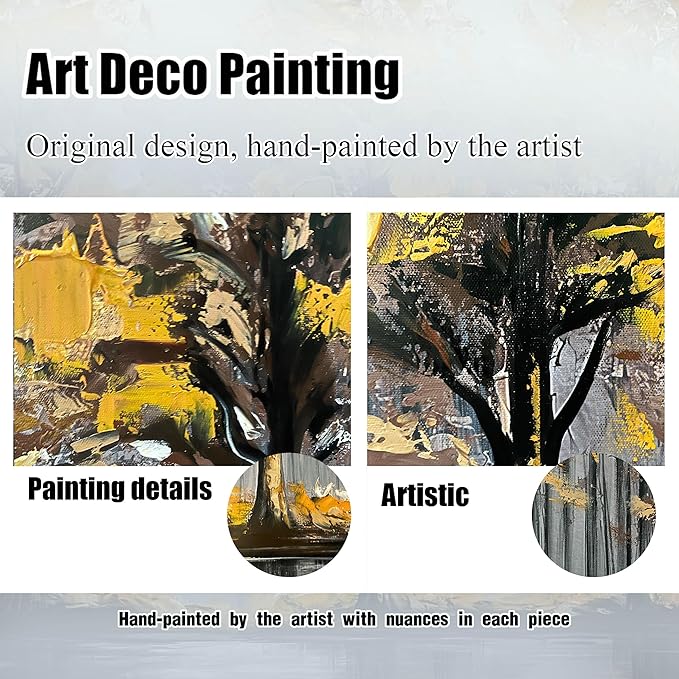 Gold Tree Canvas Hand Painted Wall Art for Living Room - Modern Office Artwork Wall Decor - Framed Wall Art for Bedroom Size 29" x 59"