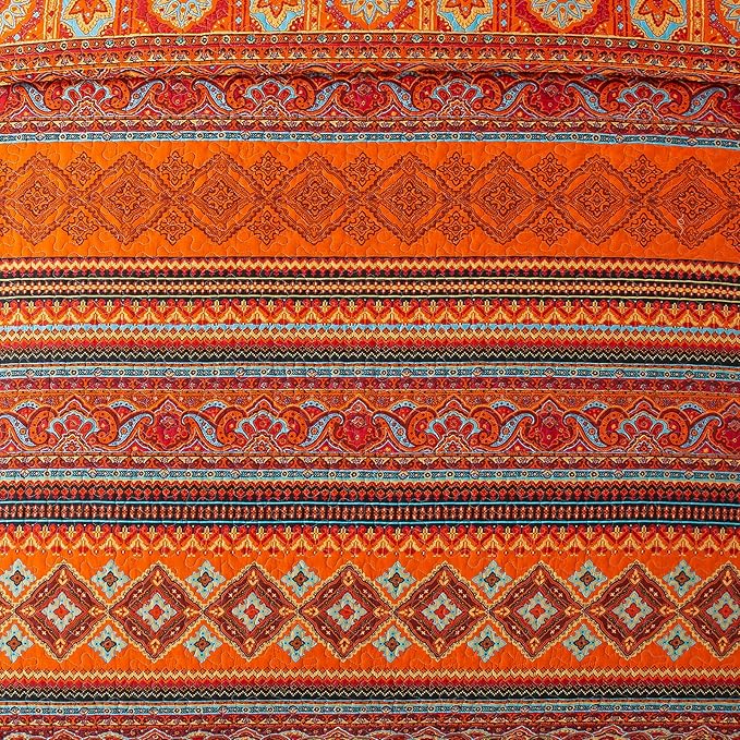 VAPUTAR Cotton Quilt Queen Size Bedding Set - 3 Pieces, Boho Queen Size Quilts, Lightweight Reversible Coverlets Bedspreads for Farmhouse Bedroom (Red/Orange)