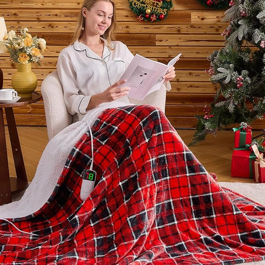 Heated Electric Blanket Full Size,72X84 Heating Blanket,Red Plaid Soft Sherpa Blankets Warmer Gift for Grandma Women Adult,Fast Heating Washable,ETL