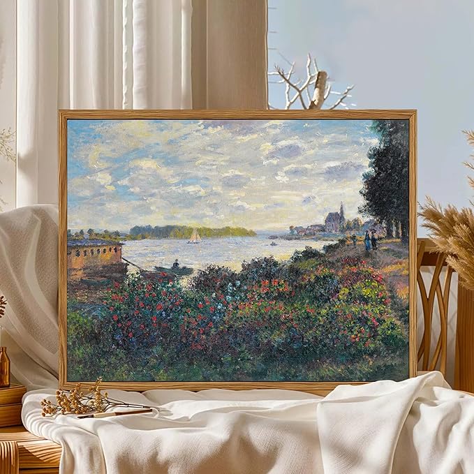 Framed Claude Monet Wall Art – Vintage Landscape Painting Wall Decor, Impressionist Living Room Wall Art, Classic Aesthetic Canvas Prints for Bedroom Kitchen Bathroom – 16"x24"