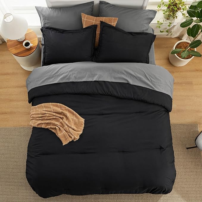 Bedsure Twin XL Comforter Set - Extra Long 5 Pieces Black Twin XL Bedding Set for All Seasons, Boho Contrasting Design Bed in a Bag with Comforter, Sheets, Pillowcase & Sham