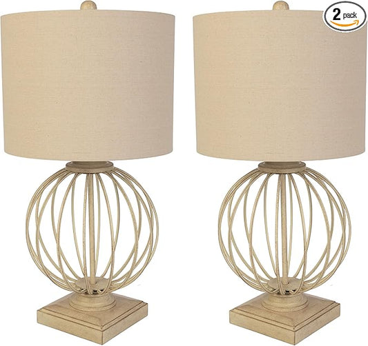 Lavish Home Set of 2 Table Lamps - Modern Lamps with USB Charging Ports and LED Bulbs - for Living Room, Office, or Bedroom Decor (Sand)