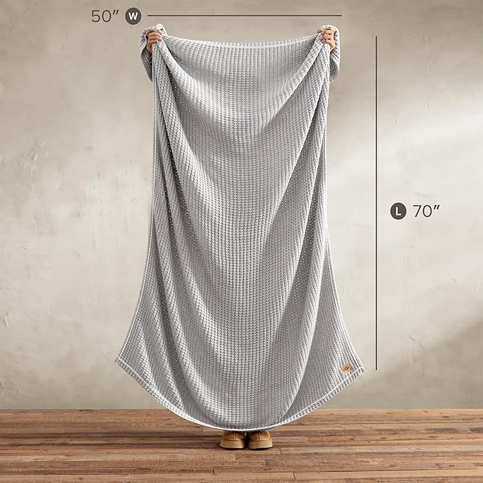 UGG Luna Knit Throw Cotton Chunky Soft Throw Blanket for Couch or Bed Cozy Washable Giftable Lightweight Blanket for Living Room or College Dorm, 50-inch x 70-inch, Stone Grey