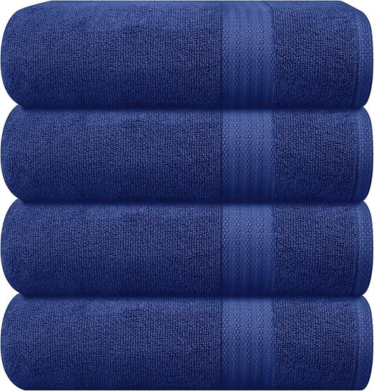 GLAMBURG Premium Cotton 4 Pack Bath Towel Set - 100% Pure Cotton - 4 Bath Towels 27x54 - Ideal for Everyday use - Ultra Soft & Highly Absorbent - Navy