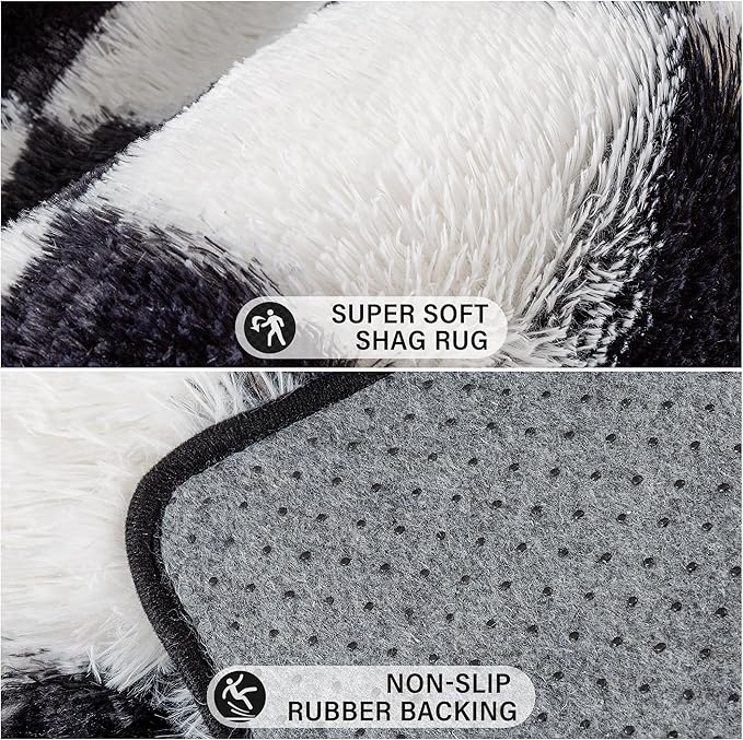 Checkered Area Rug 2x3 for Bedroom, Black and White Modern Shag Rug Super Soft Runner Carpet Washable Fluffy Rugs for Living Room Bedside Sofa Home Dorm Decor Aesthetic