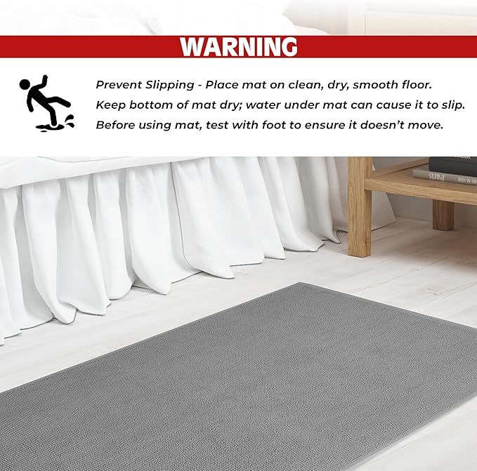 Cotton Paradise 100% Cotton Non Slip Bath Mats for Bathroom, 17x24 inch Soft Absorbent Quick Dry Machine Washable Floor Bath Mat, Light Grey