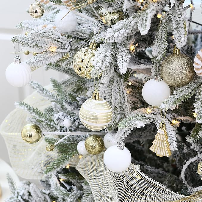 Sea Team 70-Pack Shatterproof Plastic Christmas Ball Ornaments Set, Multi-Size Christmas Baubles, Hanging Decorations for Xmas Tree, Wreath, Garland, (1.18-1.97 Inches, Gold)