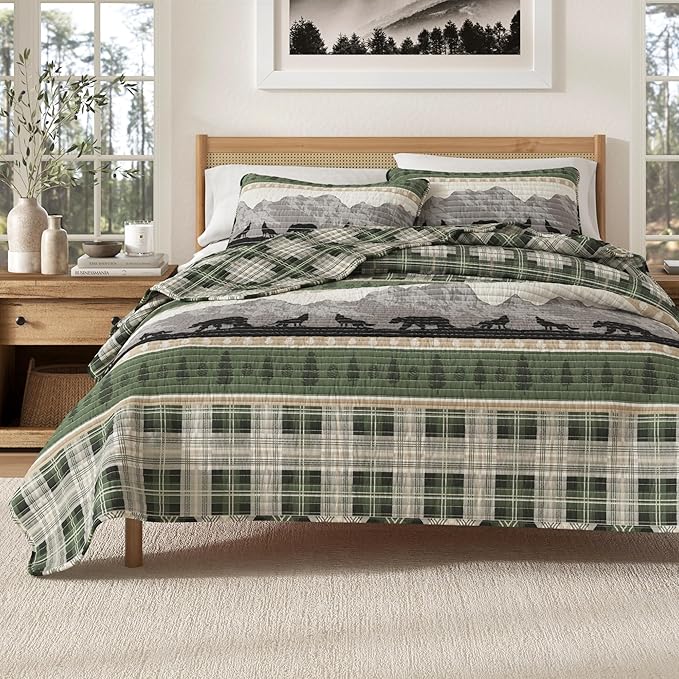Great Bay Home 3-Piece Reversible Rustic Lodge Bedspread Quilt with 2 Shams. All-Season Quilt Set. (Full/Queen, Salt Creek)