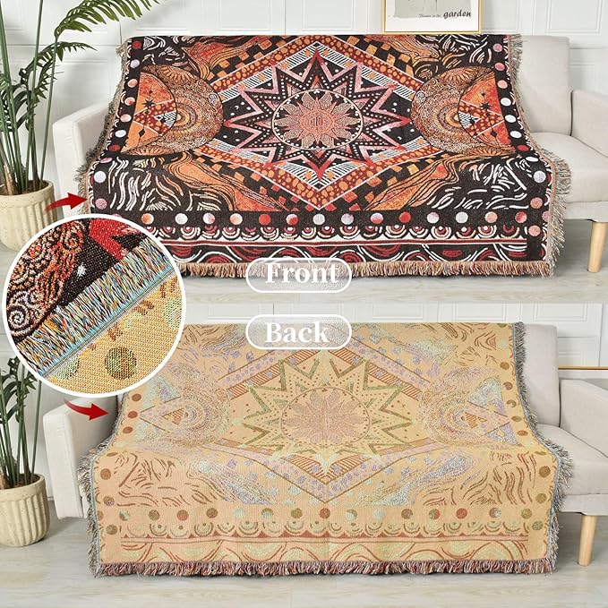Boho Throw Blanket Reversible Cotton Bohemian Tapestry Hippie Room Decor Outdoor Blanket Double Sided (Boho Patten 6 50"x60")