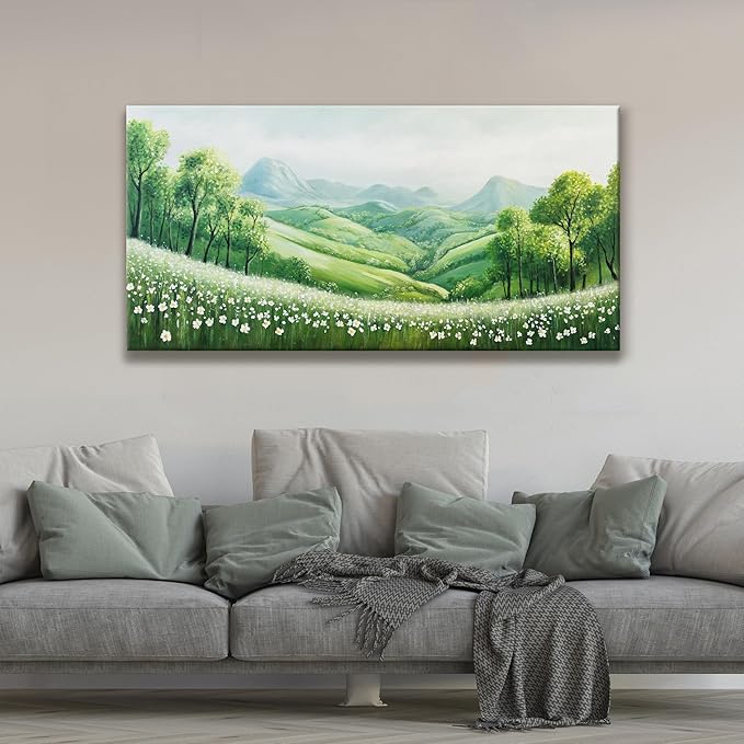 Tsomzxng Canvas Wall Art Decor Home Paintings Decor Green Wall Art Prints Modern Mountain Wilderness Landscape Decorations For Living Room Bedroom Kitchen Office Decor 24"×48"