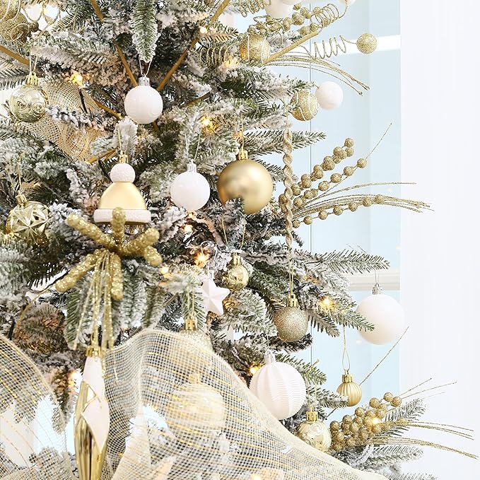 Sea Team 70-Pack Shatterproof Plastic Christmas Ball Ornaments Set, Multi-Size Christmas Baubles, Hanging Decorations for Xmas Tree, Wreath, Garland, (1.18-1.97 Inches, Gold)