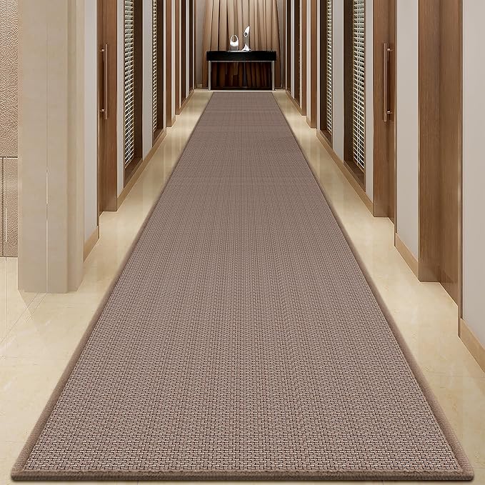 GOYLSER Kitchen Jute Rug Runner Non Slip, Front Door Runner Indoor Entrance, 20 ft Bottom Rubber Backed Waterproof Laundry Mat, Light Brown