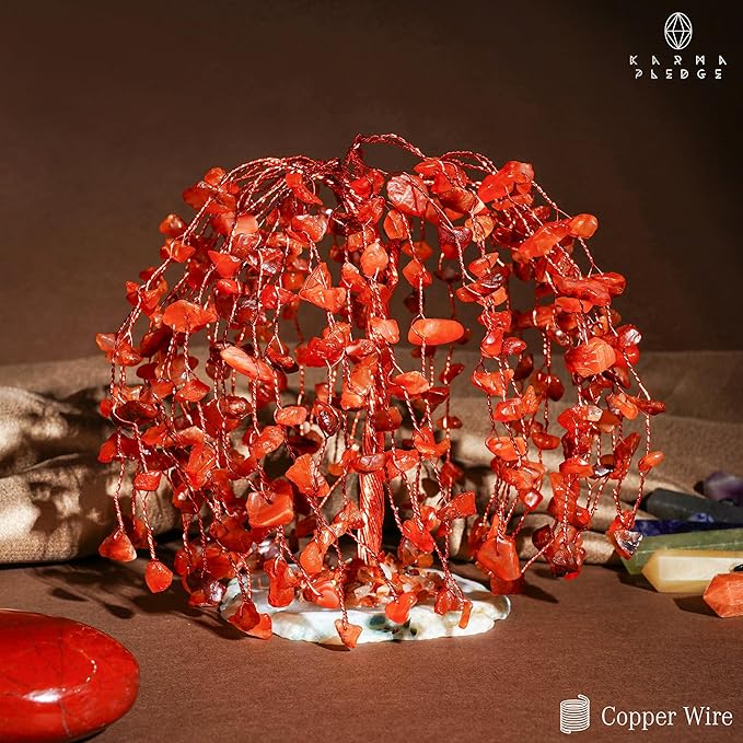 Carnelian Crystal Tree of Life Chakra Healing, Home and Office Desk Decor, Feng Shui Bonsai Trees for Postive Energy, Money, Good Luck, Christmas Decor, Spiritual Birthday Gifts for Women, Mom
