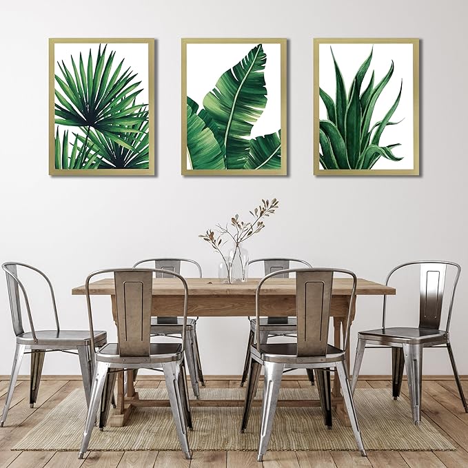 COSCTOR Set of 3 Botanical Wall Art Bathroom Green Plant Tropical leaf Picture Framed Prints for Home Living Room Bedroom Restroom Decoration(Framed,12x16)
