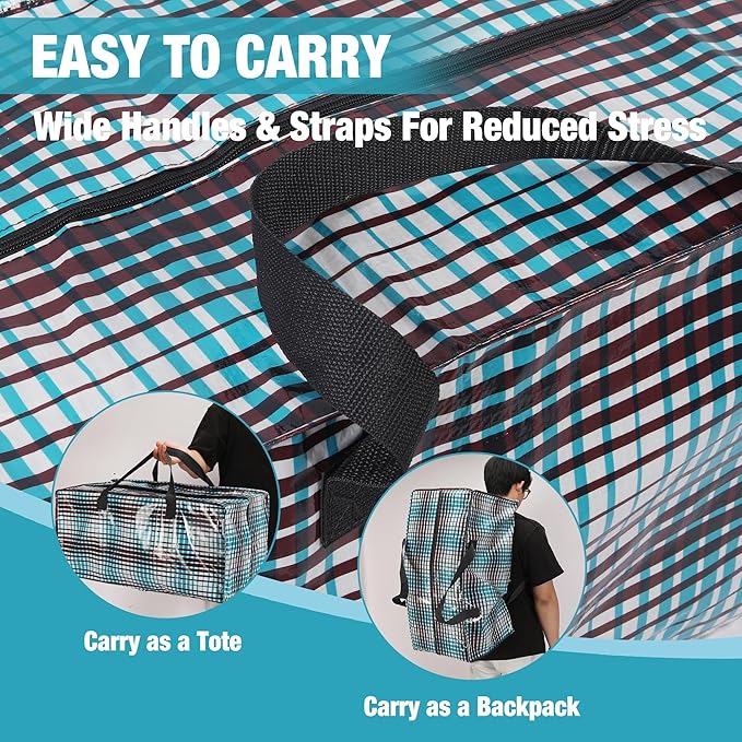 WORKPRO 6 Pack Extra Large Moving Bags with Zippers & Carrying Handles Backpack Straps, Heavy-Duty Storage Tote for Space Saving & Storage, Alternative to Moving Box (Lattice Printing)