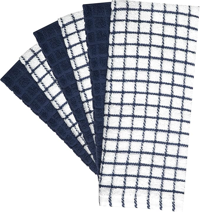 Bumble Kitchen Towels | 100% Cotton Dish Towels with Hanging Loop | 16"x 28" | 380GSM | Absorbent Kitchen Towel Set | 6 Pack, Navy