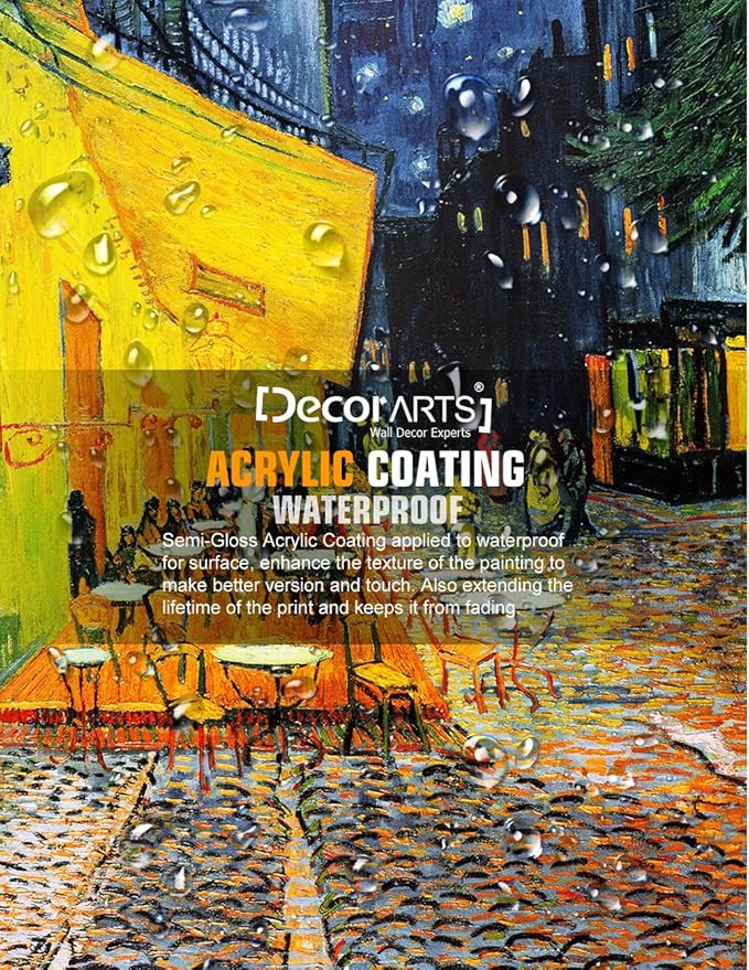 DECORARTS - Cafe Terrace At Night, Vincent Van Gogh Art Reproduction. Giclee Canvas Prints Wall Art for Home Decor 20x16