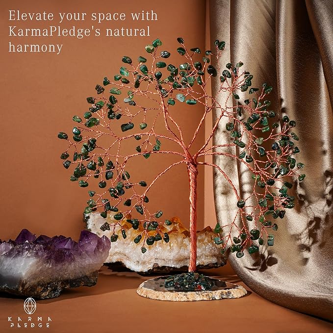 Crystal Tree Home and Office Decoration, Green Aventurine Healing Stones Handmade Crystal Decor Tree of Life for Positive Energy, Good Luck, Money and Spiritual Gifts for Women