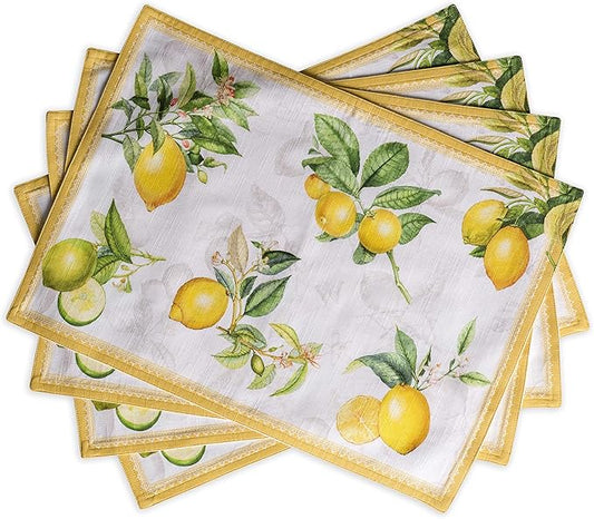 Maison d' Hermine Placemats Set of 4 100% Cotton Washable Cloth Place Mats, Reusable Table Mats for Kitchen Dining Decoration, Party, Wedding, Restaurant Spring/Summer (Limoncello, 13" x 19")