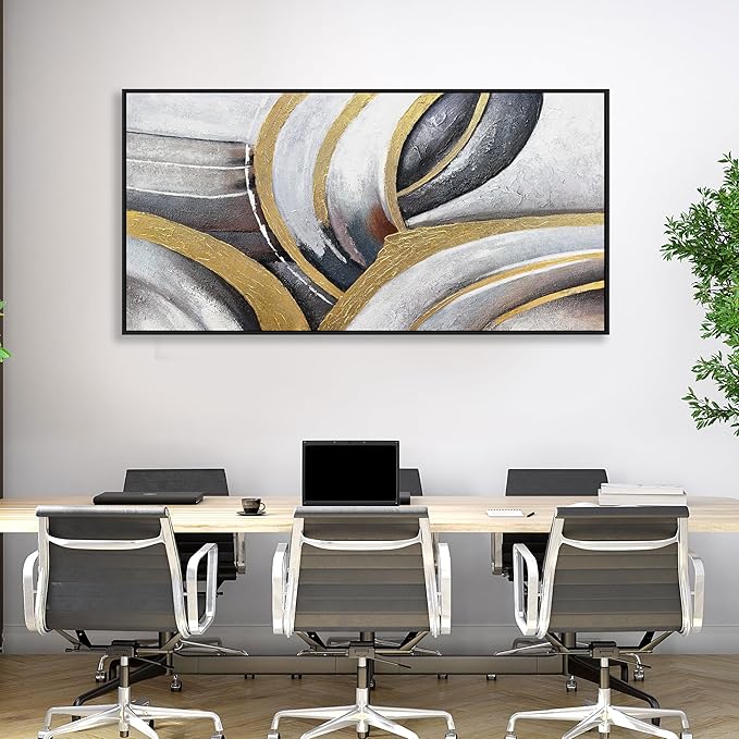 Abstract Wall Art Black White and Gold Painting Abstract Canvas Wall Decor Framed Artwork Modern Home Wall Decor for Living Room Bedroom Office 20"x40"