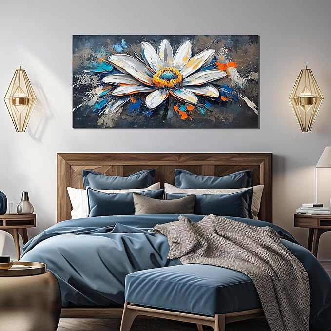 AOZEMI Large Canvas Wall Art for Living Room Bedroom Home Office White Flower Art Floral Picture Modern Artwork 29"x59"
