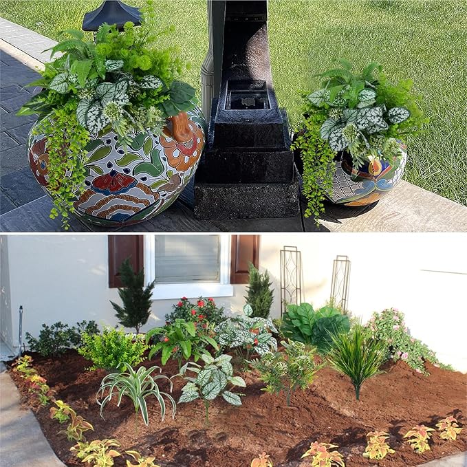 GTIDEA 19Pcs Outdoor Artificial Plants UV Resistant Fake Shrubs Bushes Plastic Greenery, Faux Plants for Outside Indoor Hanging Plants Garden Porch Window Box Home Wedding Farmhouse Décor