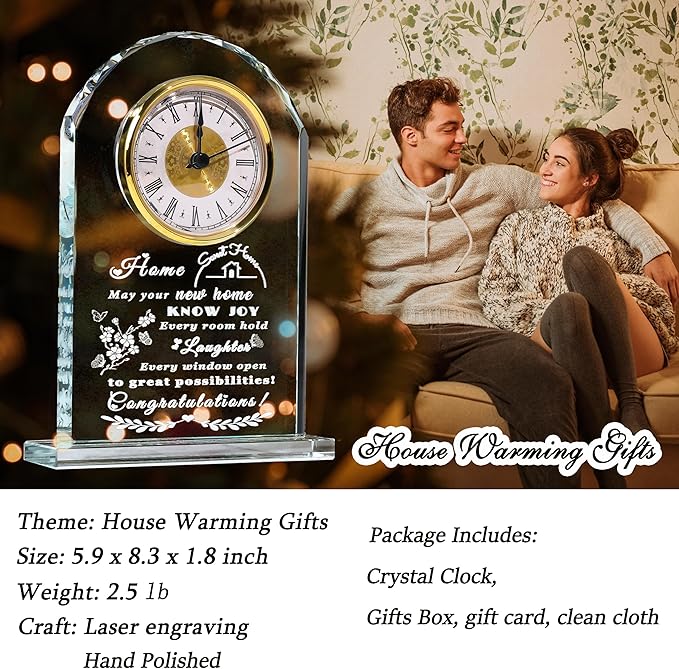 Qianwei House Warming Gifts New Home - Crystal Clock New Home Gifts for Home Decor with Led - Best Unique Housewarming Decor Gift Ideas for New House Homeowner Men Friend Family