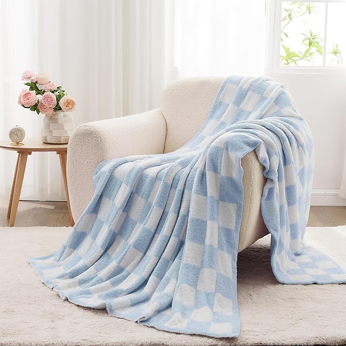 Checkered Throw Blanket Soft & Cozy Blanket for Bed, Couch, and Sofa Lightweight Stylish Versatile Blanket Home Decor for All Seasons Throws Blanket Dusty Blue 60x80 Inches