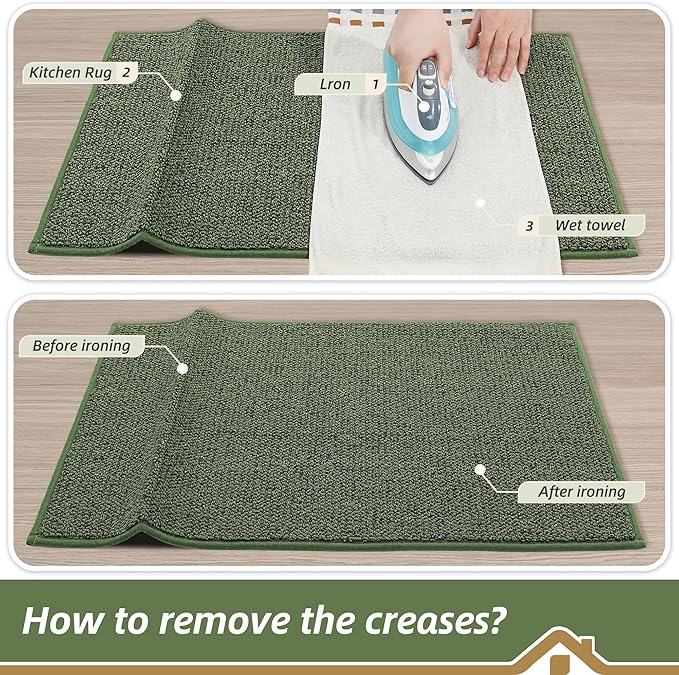 BEQHAUSE Kitchen Rugs 20"x32", Non-Slip Kitchen Mats for Floor, Super Absorbent and Stain Resistant Kitchen Rugs, Machine Washable Rugs for Kitchen, Hallway, Laundry & Sink, Green