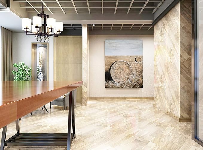 Yihui Arts Rustic Canvas Wall Art Hand Painted Hay Bales Pictures Modern Abstract Vintage Oil Paintings Vertical Artwork for Living Room Bedroom Bathroom Decor