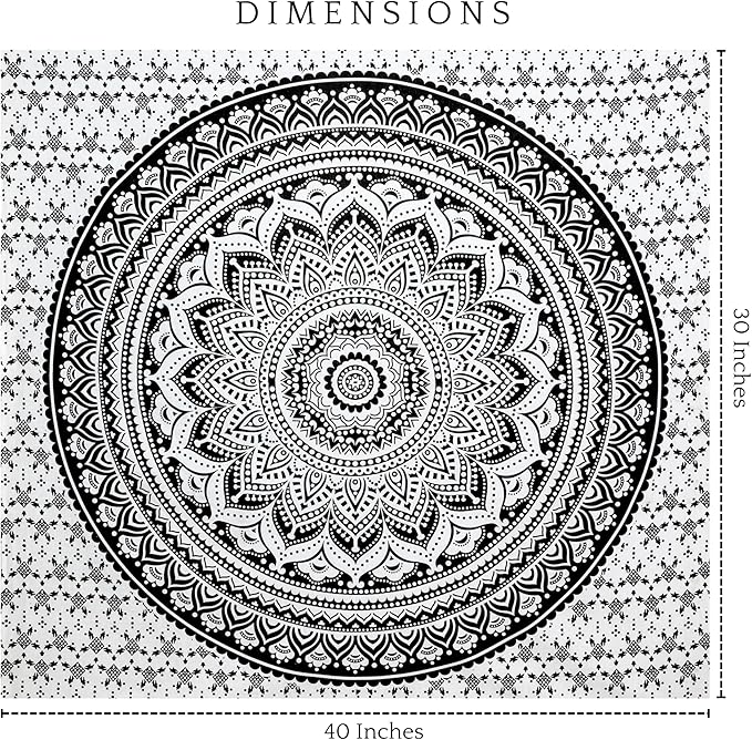 RAJRANG Black Hippie Wall Hanging Tapestry 30x40 Inches Boho Mandala Dorm Decor Meditation Bohemian Cotton Tapestries