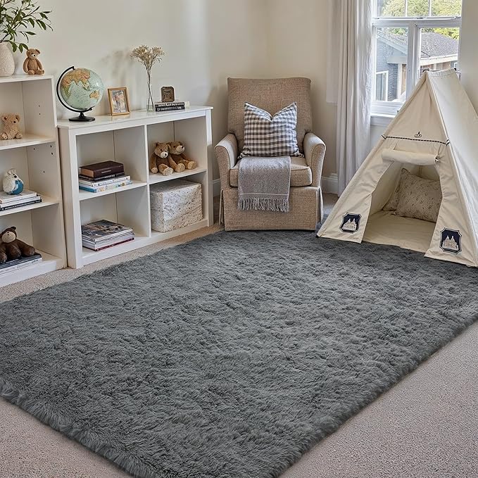 4x6 Area Rug for Living Room, Modern Grey Super Shag Shaggy Soft Washable Fluffy Rugs Indoor Fuzzy Carpet for Bedroom Home Dorm Aesthetic Decor
