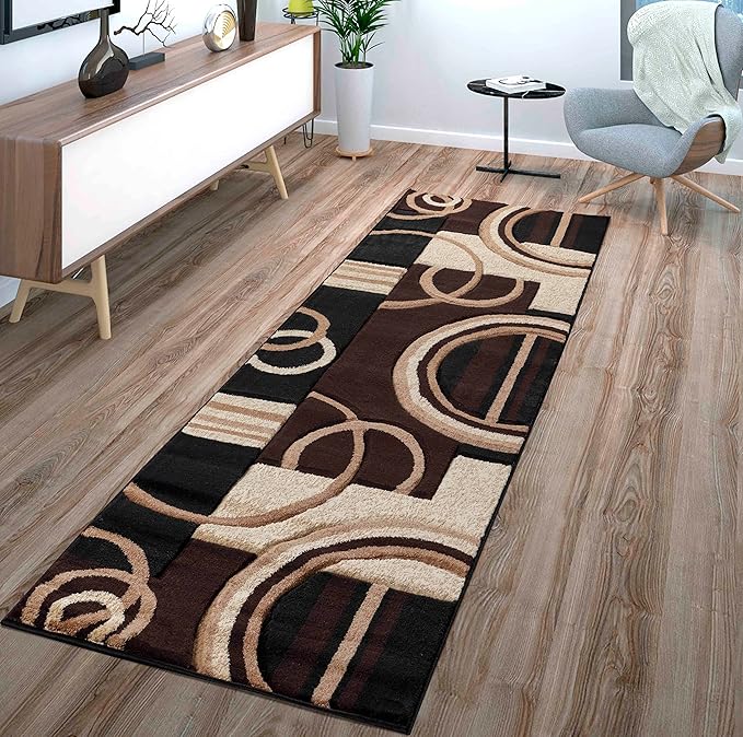 GLORY RUGS Area Rug Modern 2x7 Brown Soft Hand Carved Contemporary Floor Carpet with Premium Fluffy Texture for Indoor Living Dining Room and Bedroom Area