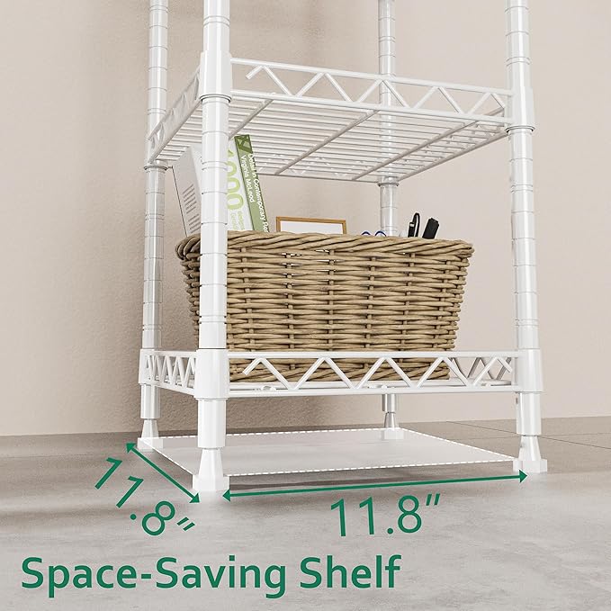 GIOTORENT 5 Tier Standing Shelving Metal Units, Adjustable Height Wire Shelf Display Rack for Laundry Bathroom Kitchen 11.8 W x 11.8 D x 50 H (5-Tier, White)